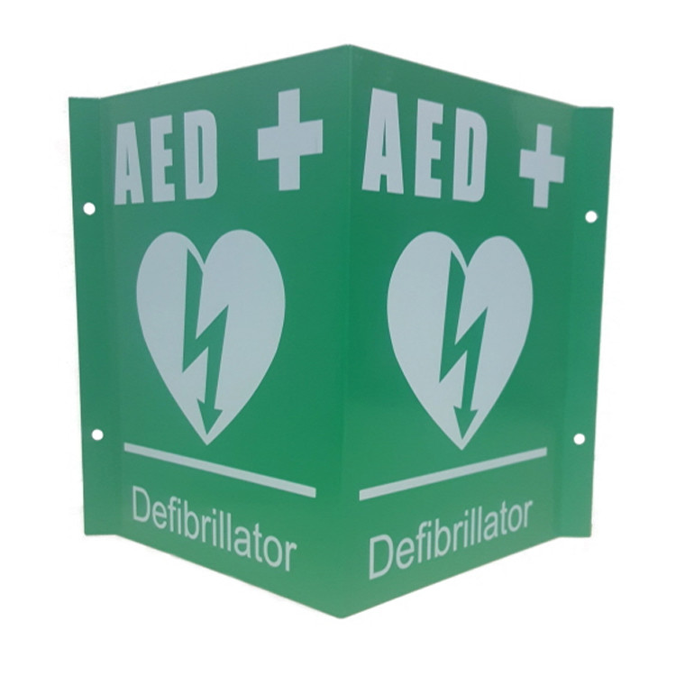 Πλαστικό σημάδι 3 τρόπων PVC του AED, εκτύπωση Β συνήθειας διαμορφωμένο σημάδι AED πρώτων βοηθειών
